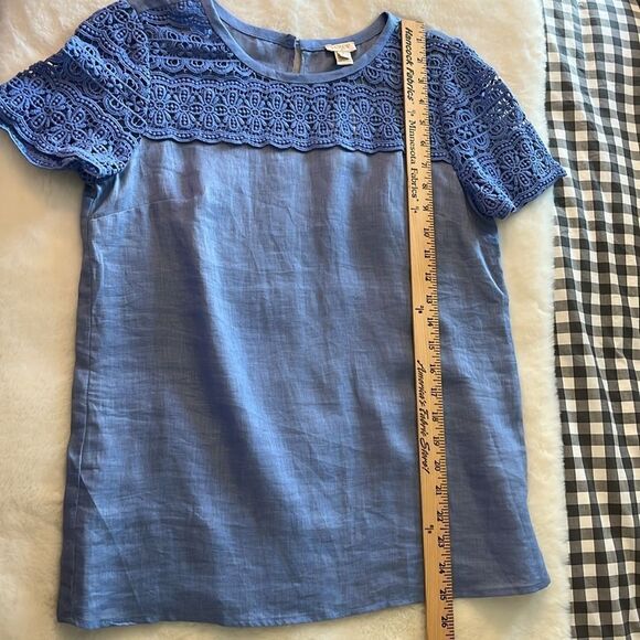 New! J. Crew Factory Linen Top Crochet Women's Size 2 Blue NWT - Picture 9 of 12